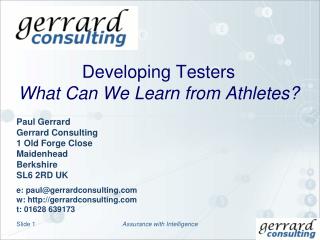 Developing Testers What Can We Learn from Athletes?