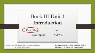 Book III Unit 1 Introduction