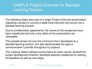 SAMPLE Project Overview for Blended Learning Solution