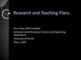 Research and Teaching Plans