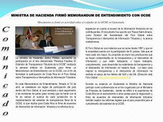 MINISTRA DE HACIENDA FIRMÓ MEMORANDUM DE ENTENDIMIENTO CON OCDE
