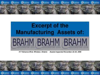 Excerpt of the Manufacturing Assets of: