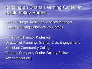Building an Ohana Learning Center at Palolo Valley Homes
