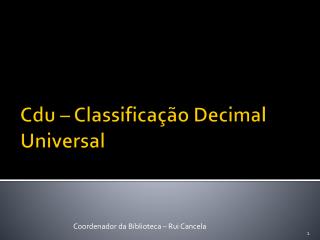 Cdu – Classificação Decimal Universal