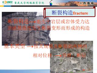 断裂构造 → 地壳中岩层或岩体受力达到破裂强度发生断裂变形而形成的构造