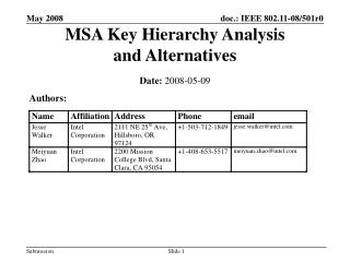 MSA Key Hierarchy Analysis and Alternatives