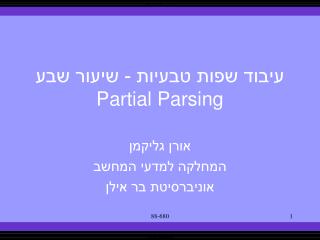 עיבוד שפות טבעיות - שיעור שבע Partial Parsing