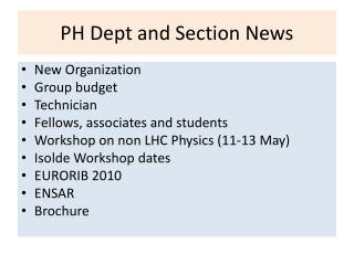 PH Dept and Section News