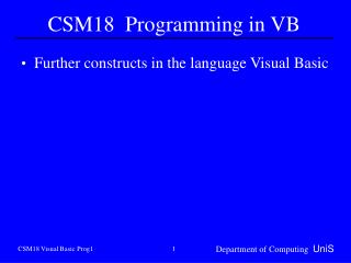 CSM18 Programming in VB