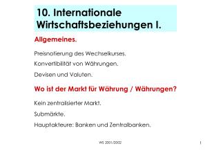 10. Internationale Wirtschaftsbeziehungen I.