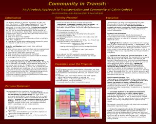 Community in Transit: An Altruistic Approach to Transportation and Community at Calvin College