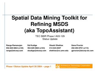 Spatial Data Mining Toolkit for Refining MSDS (aka TopoAssistant)