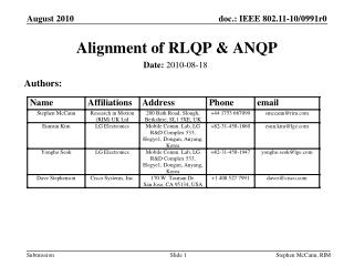 Alignment of RLQP &amp; ANQP