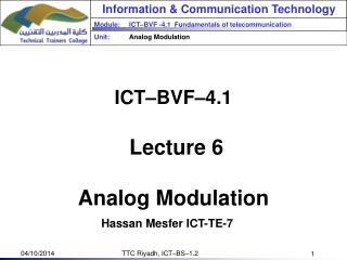 ICT–BVF–4.1 Lecture 6 Analog Modulation