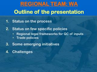 REGIONAL TEAM: WA Outline of the presentation