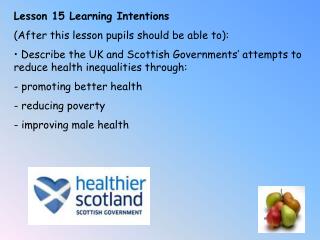 Lesson 15 Learning Intentions (After this lesson pupils should be able to):