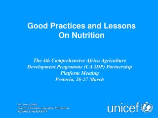 Good Practices and Lessons On Nutrition