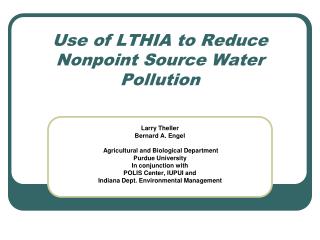 Use of LTHIA to Reduce Nonpoint Source Water Pollution