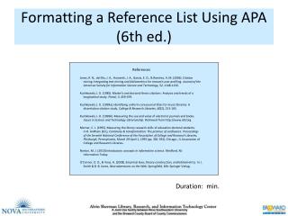 Formatting a Reference List Using APA (6th ed.)