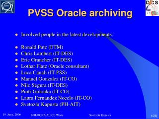 PVSS Oracle archiving