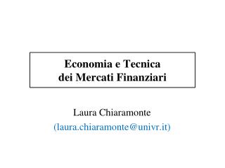 Economia e Tecnica dei Mercati Finanziari