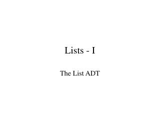 Lists - I