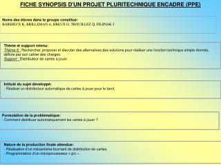FICHE SYNOPSIS D'UN PROJET PLURITECHNIQUE ENCADRE (PPE)