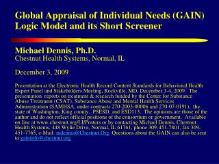 Global Appraisal of Individual Needs (GAIN) Logic Model and its Short Screener