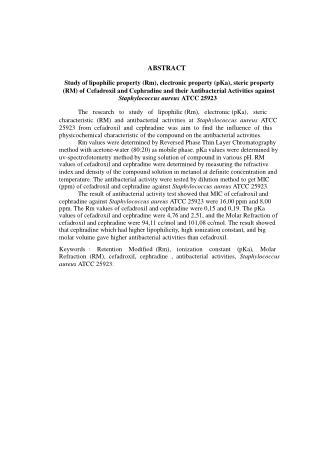 ABSTRACT Study of lipophilic property (Rm), electronic property (pKa), steric property
