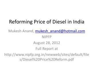 Reforming Price of Diesel in India