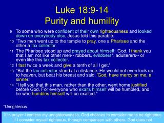 Luke 18:9-14 Purity and humility