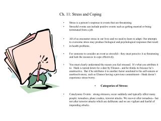 Ch. 11: Stress and Coping