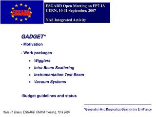 GADGET* - Motivation - Work packages Wigglers Intra Beam Scattering Instrumentation Test Beam