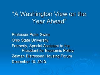 “A Washington View on the Year Ahead”