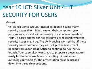 Year 10 ICT: Silver Unit 4: IT SECURITY FOR USERS