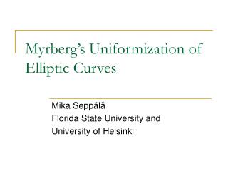 Myrberg’s Uniformization of Elliptic Curves