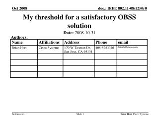 My threshold for a satisfactory OBSS solution