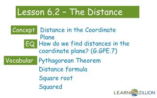Lesson 6.2 – The Distance Formula