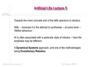 Artificial Life Lecture 5
