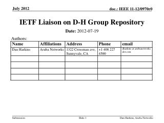 IETF Liaison on D-H Group Repository
