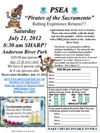 PSEA “Pirates of the Sacramento” Rafting Experience Returns!!!