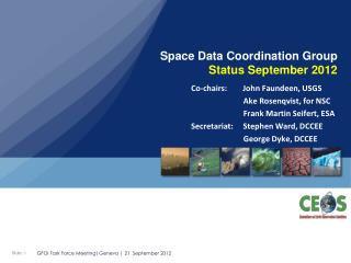 Space Data Coordination Group Status September 2012