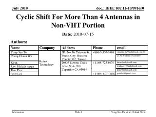 Cyclic Shift For More Than 4 Antennas in Non-VHT Portion