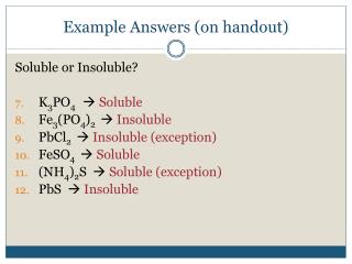 Example Answers (on handout)