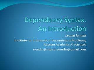 Dependency Syntax. An Introduction