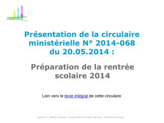 Présentation de la circulaire ministérielle N° 2014-068 du 20.05.2014 :