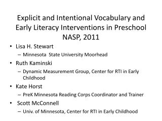 Explicit and Intentional Vocabulary and Early Literacy Interventions in Preschool NASP, 2011