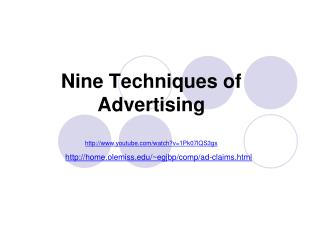 Nine Techniques of Advertising youtube/watch?v=1Pk07lQS3gs