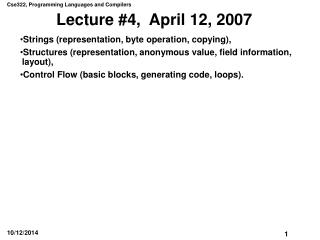 Lecture #4, April 12, 2007