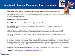 Analista de Revenue Management (Área de Vendas)